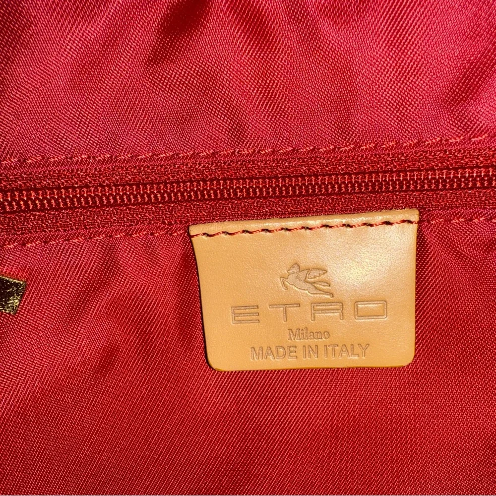 Etro Multicolor Paisley Bag Gold Hardware Leather Trim Canvas Strap